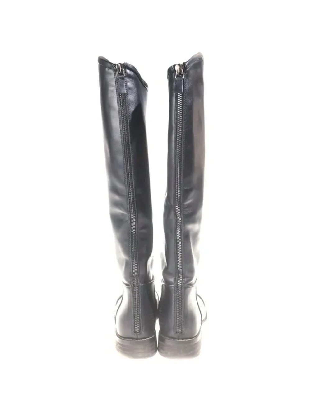 Chanel CC Logo Back Zip Leather Long Boots Black